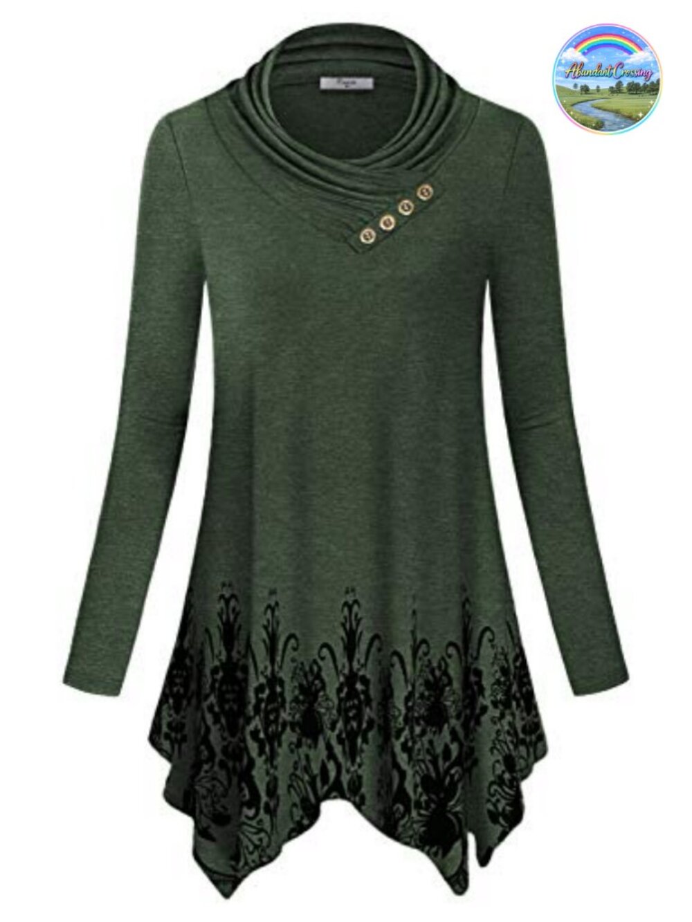 Cowl Neck Plaid Tunic Top Asymmetrical Hem Long Sleeve Flowy Blouse